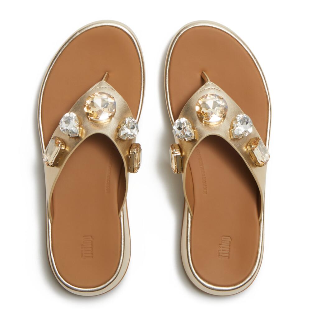 F-MODE ULTRA-JEWEL LEATHER TOE-POST SANDALS