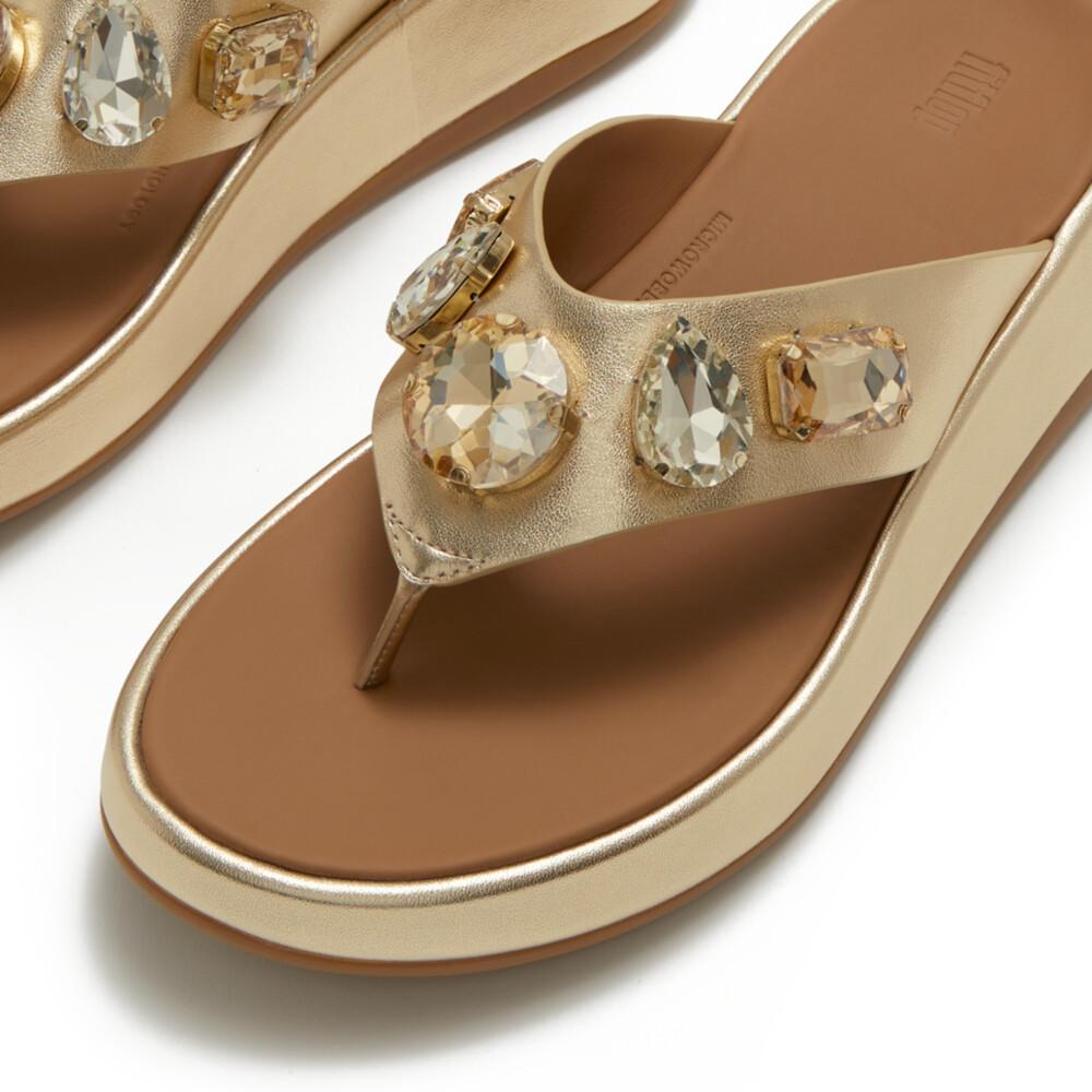 F-MODE ULTRA-JEWEL LEATHER TOE-POST SANDALS