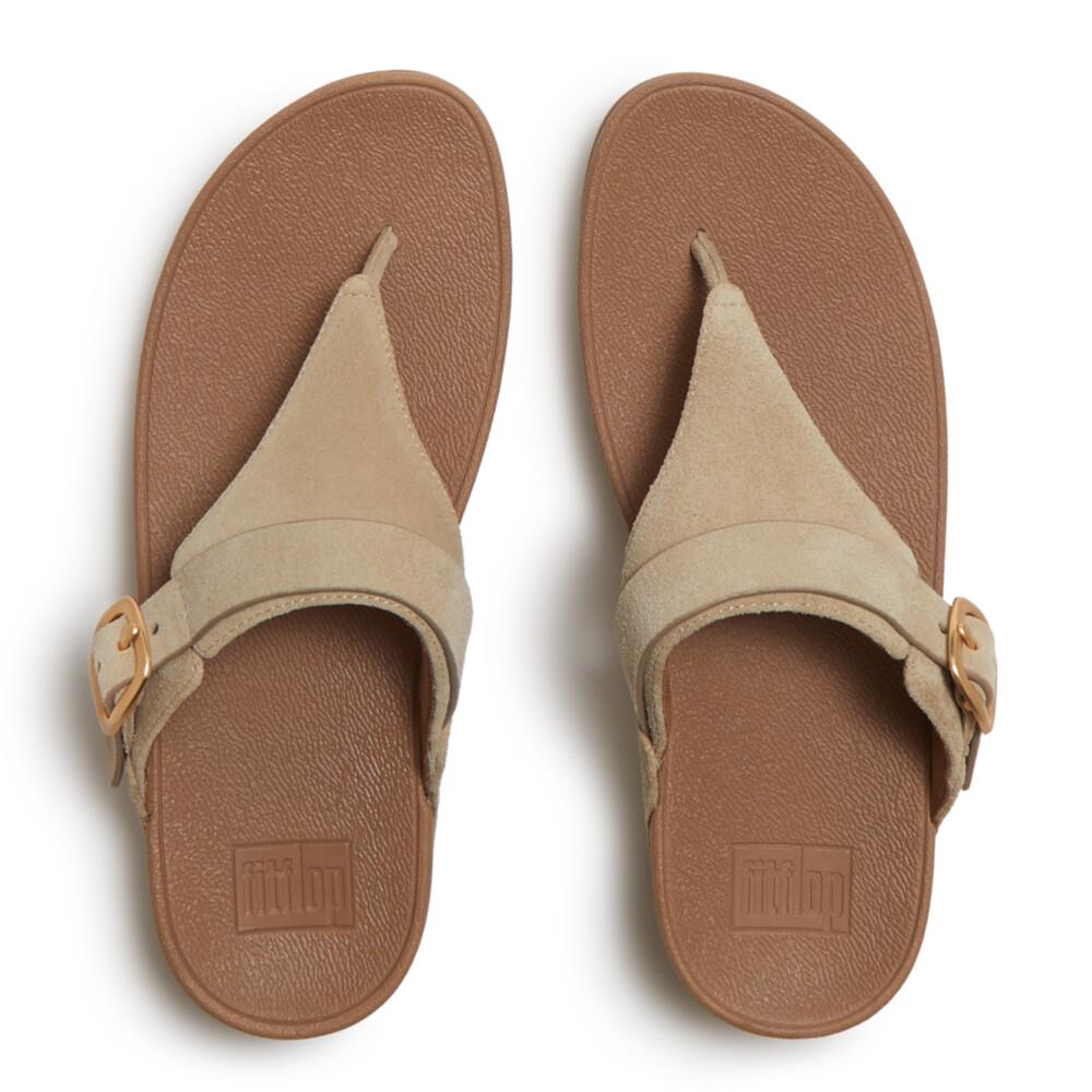 LULU BUCKLE SUEDE TOE-POST SANDALS