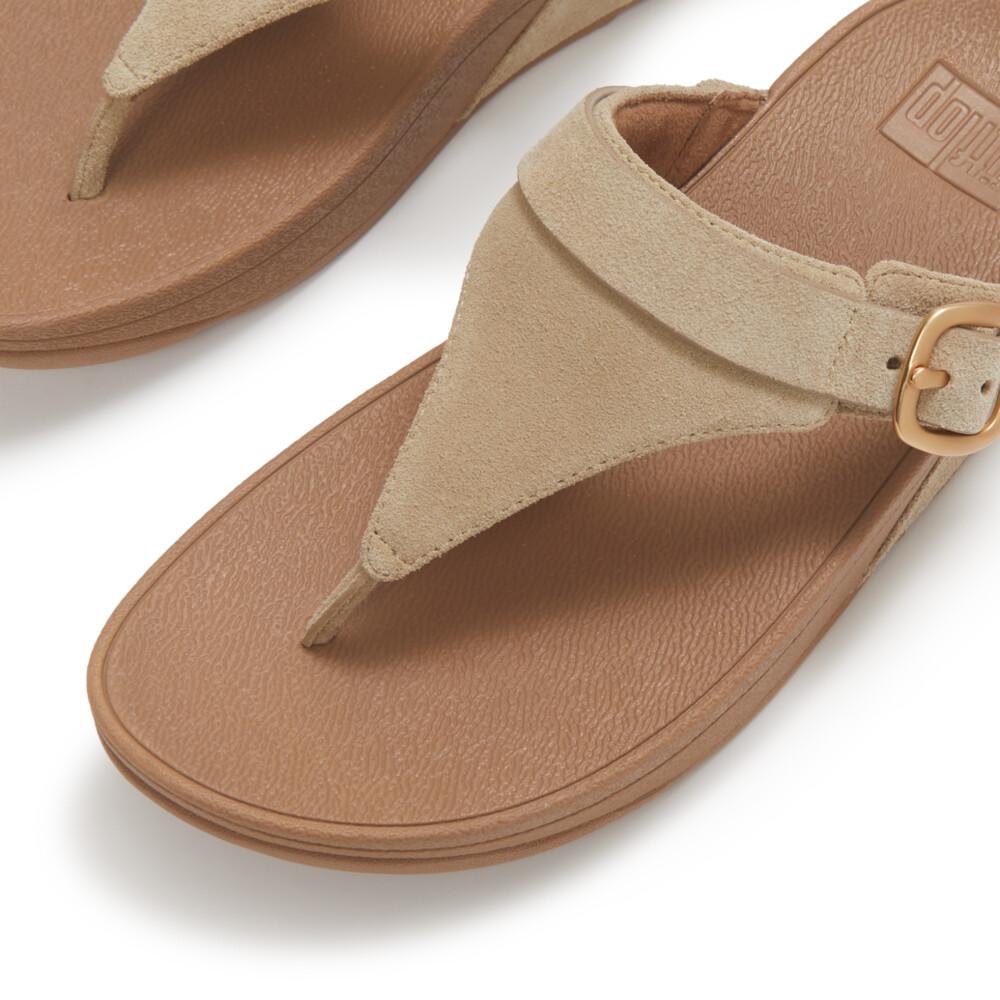 LULU BUCKLE SUEDE TOE-POST SANDALS
