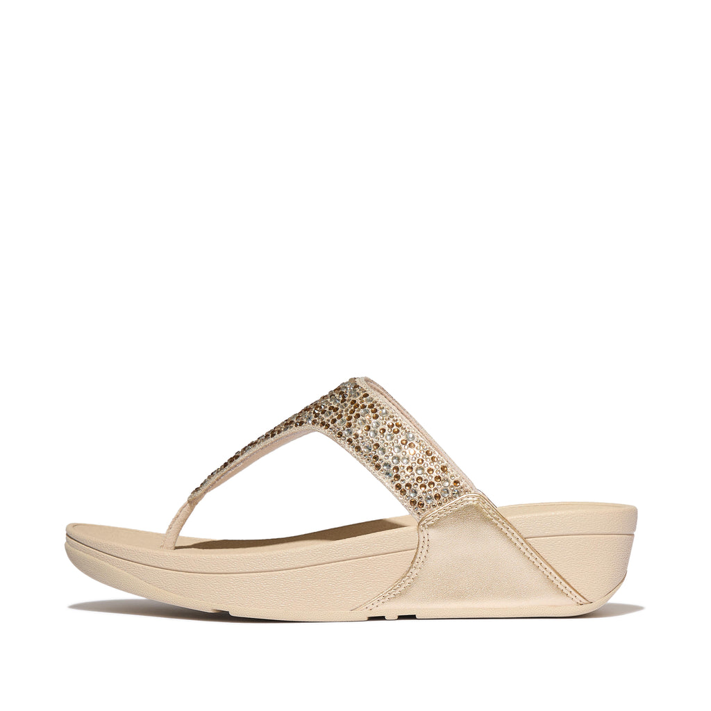 LULU CRYSTAL-MIX METALLIC TOE-POST SANDALS