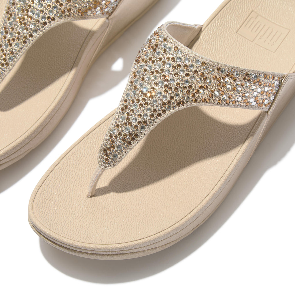 LULU CRYSTAL-MIX METALLIC TOE-POST SANDALS