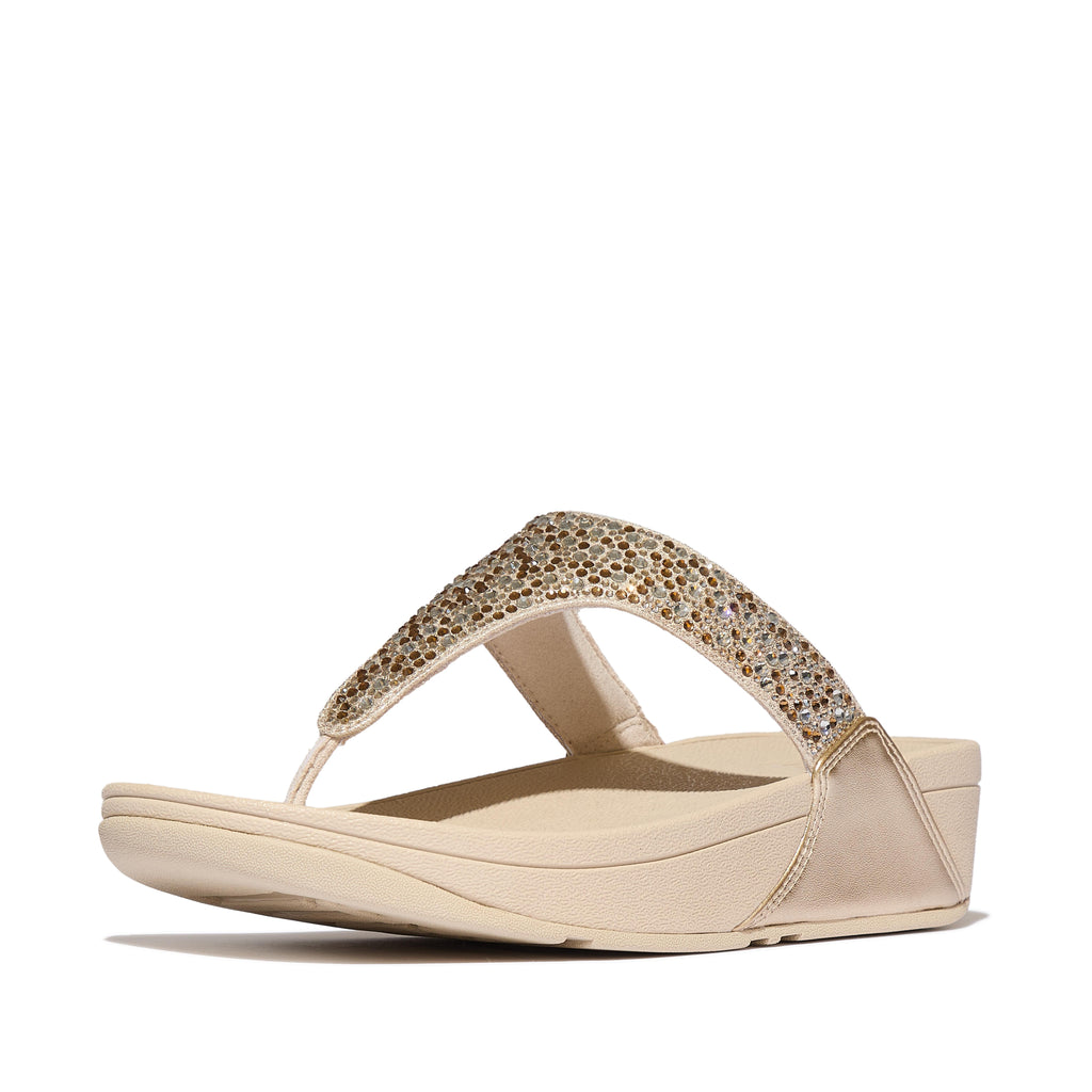 LULU CRYSTAL-MIX METALLIC TOE-POST SANDALS