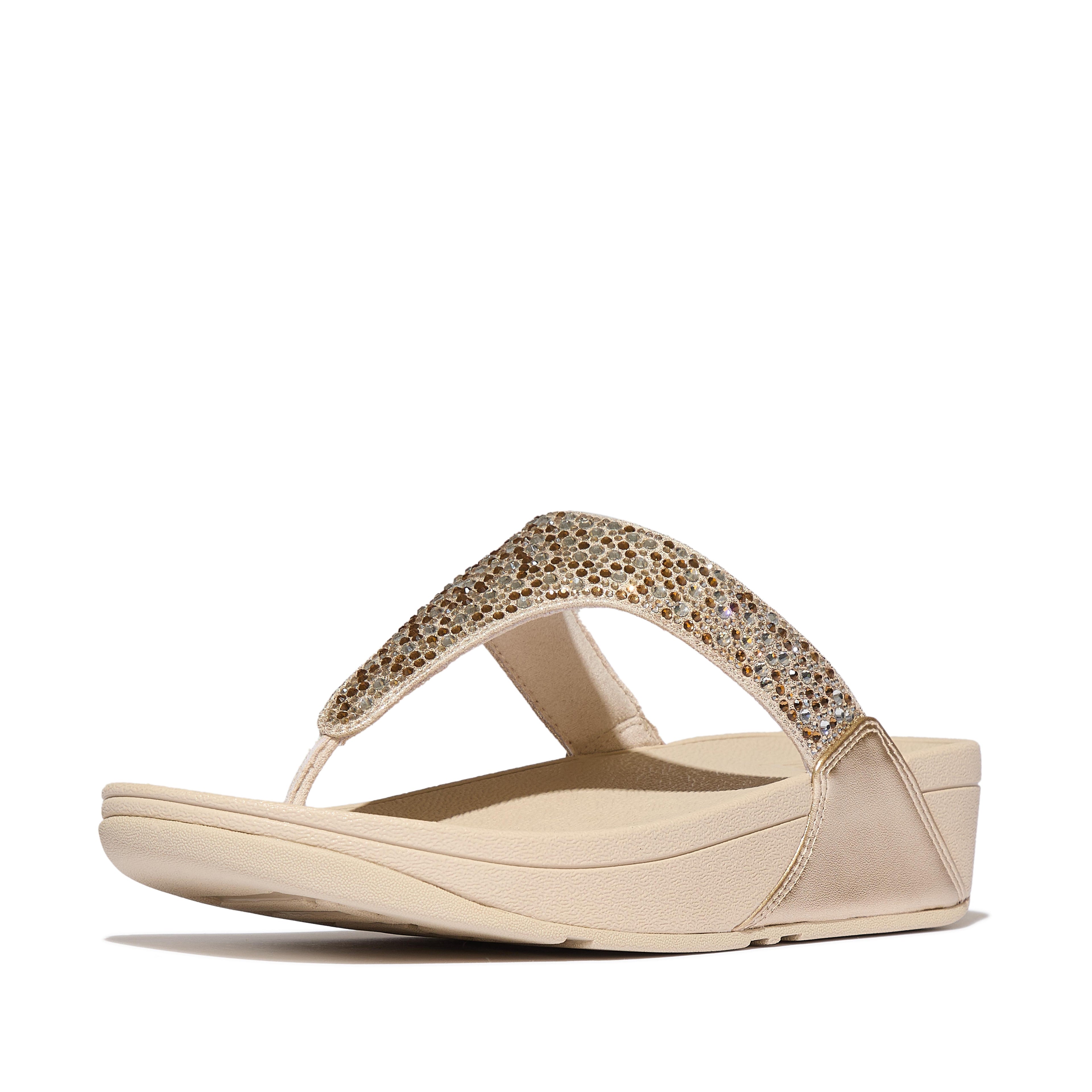 LULU CRYSTAL-MIX METALLIC TOE-POST SANDALS