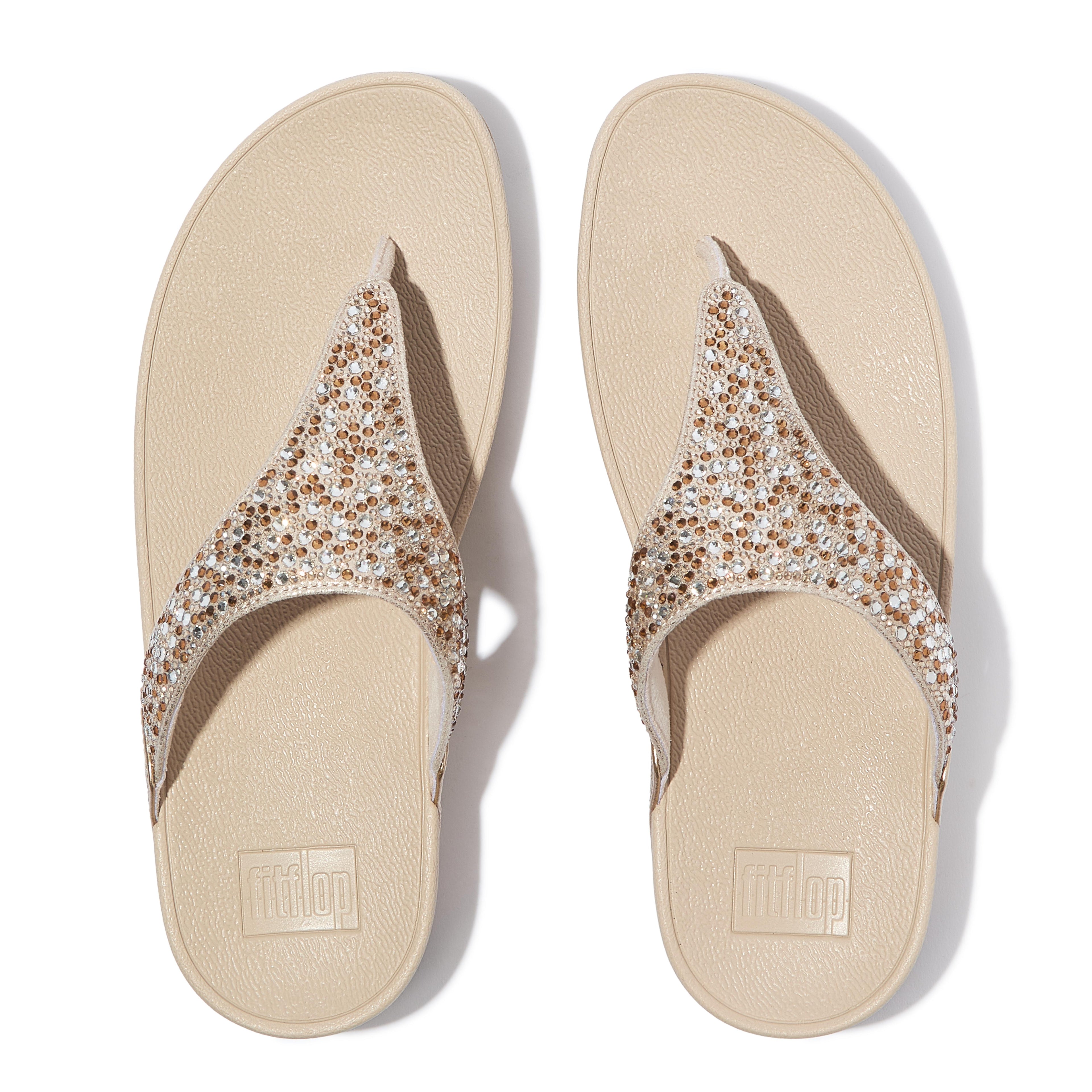 LULU CRYSTAL-MIX METALLIC TOE-POST SANDALS