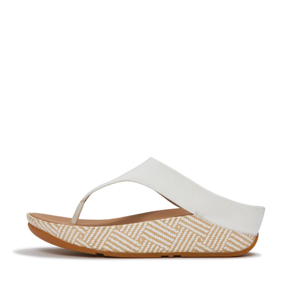 LULU LUX GRAPHIC-WEAVE LEATHER TOE-POST SANDALS