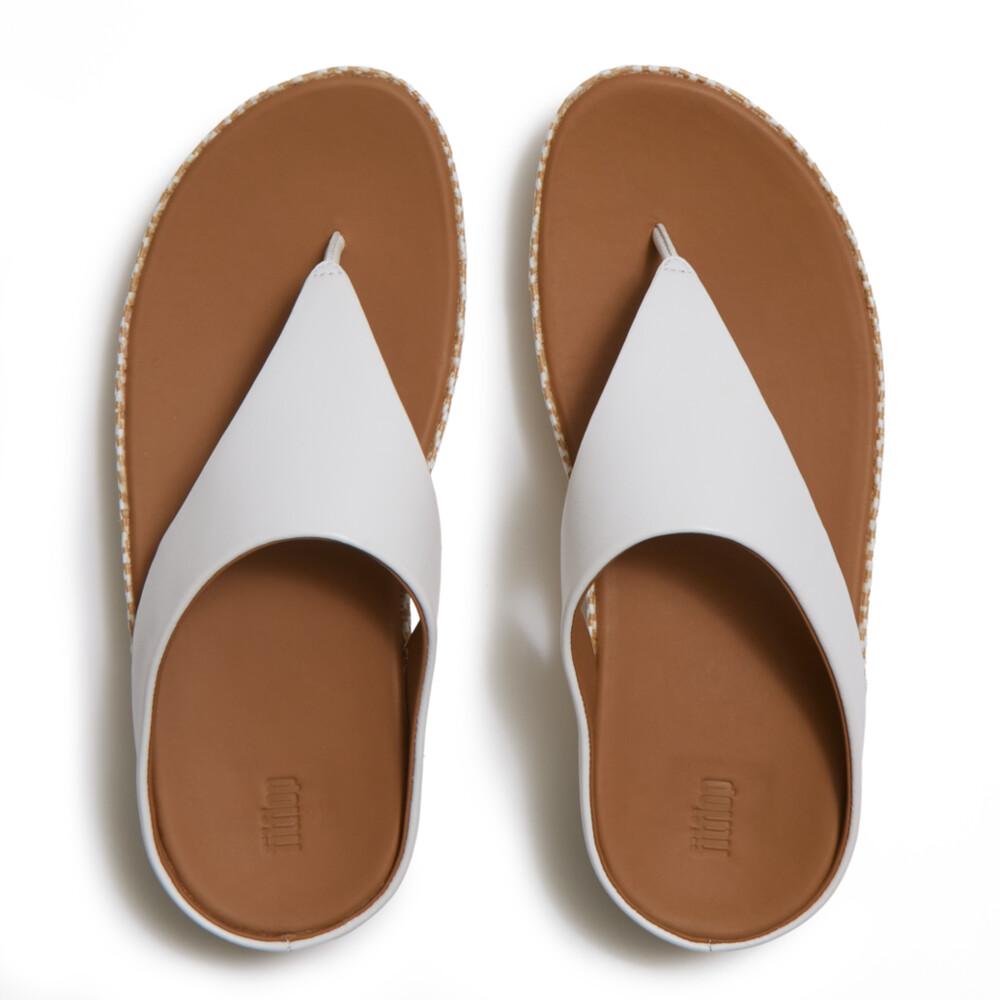 LULU LUX GRAPHIC-WEAVE LEATHER TOE-POST SANDALS