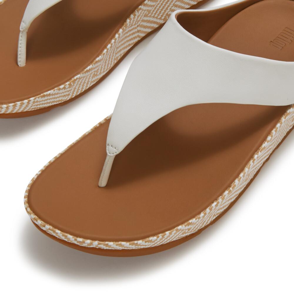 LULU LUX GRAPHIC-WEAVE LEATHER TOE-POST SANDALS