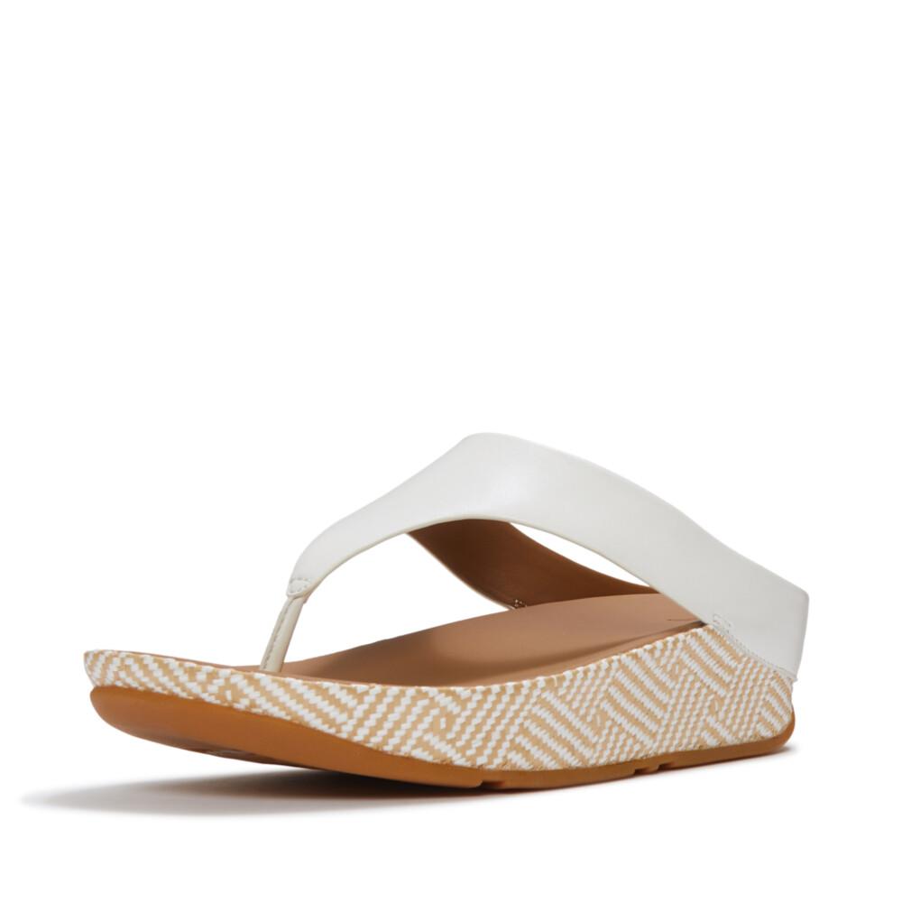 LULU LUX GRAPHIC-WEAVE LEATHER TOE-POST SANDALS
