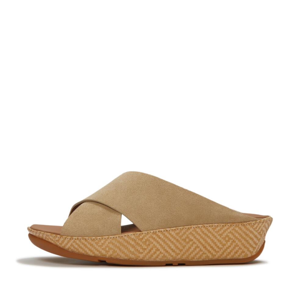 LULU LUX GRAPHIC-WEAVE SUEDE CROSS SLIDES