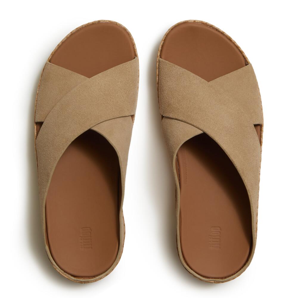 LULU LUX GRAPHIC-WEAVE SUEDE CROSS SLIDES