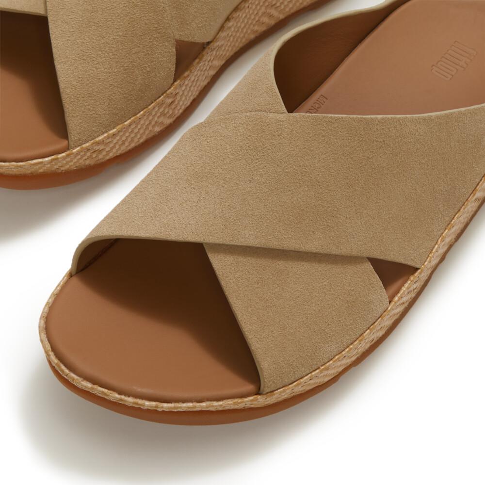LULU LUX GRAPHIC-WEAVE SUEDE CROSS SLIDES