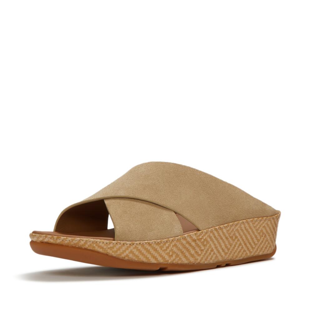 LULU LUX GRAPHIC-WEAVE SUEDE CROSS SLIDES