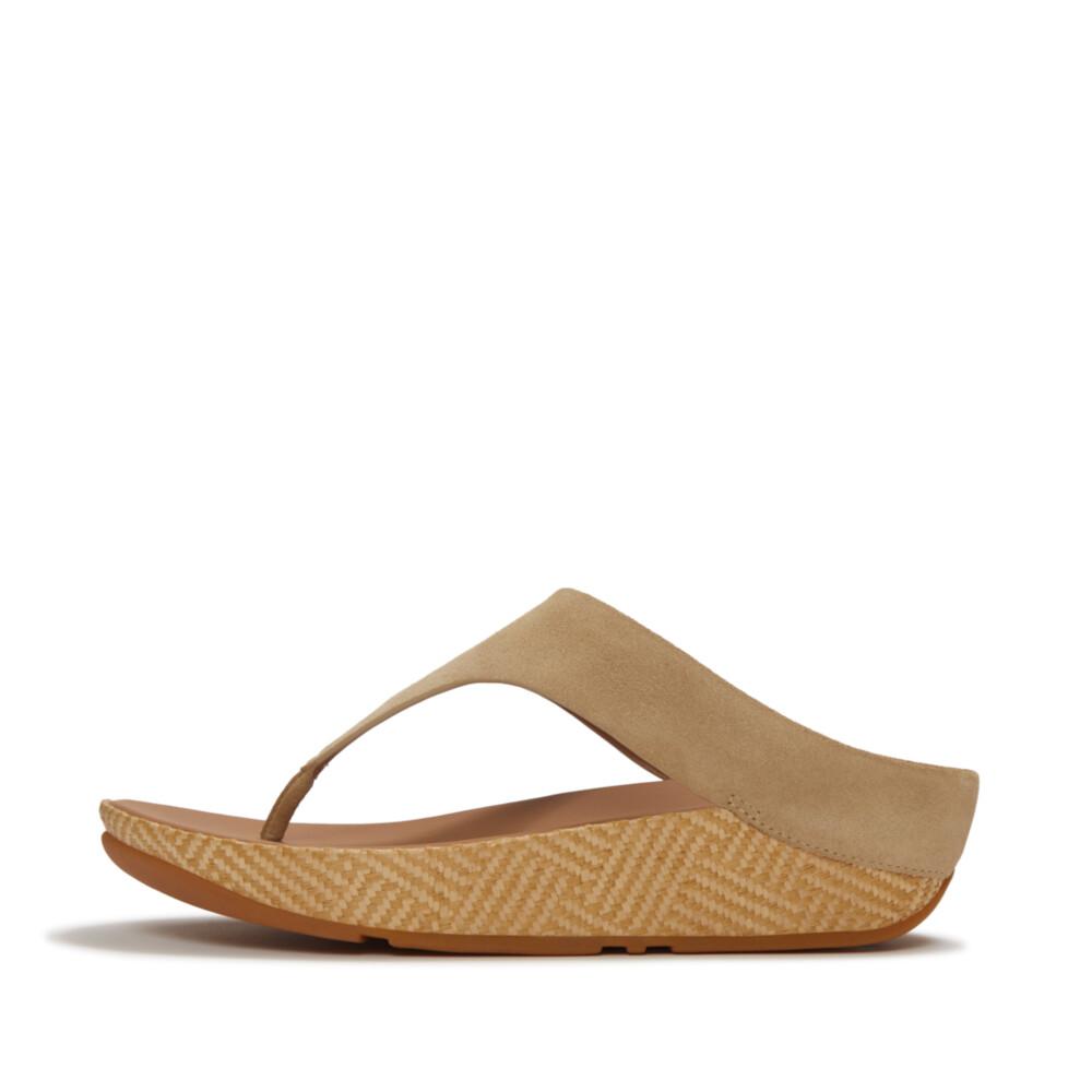 LULU LUX GRAPHIC-WEAVE SUEDE TOE-POST SANDALS