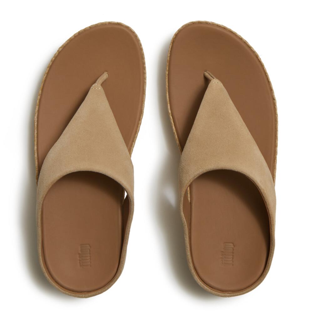 LULU LUX GRAPHIC-WEAVE SUEDE TOE-POST SANDALS