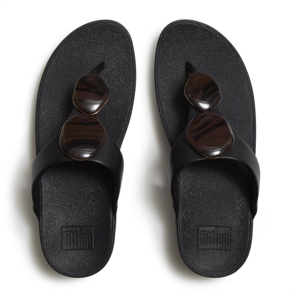 LULU MARBLED-STONE TOE-POST SANDALS