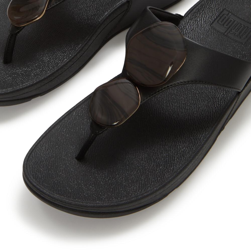 LULU MARBLED-STONE TOE-POST SANDALS