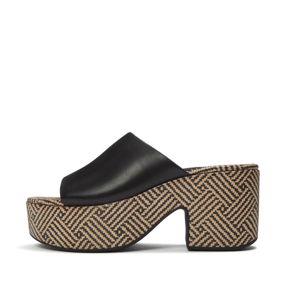 PLATFFORMS GRAPHIC-WEAVE LEATHER HEELED SLIDES