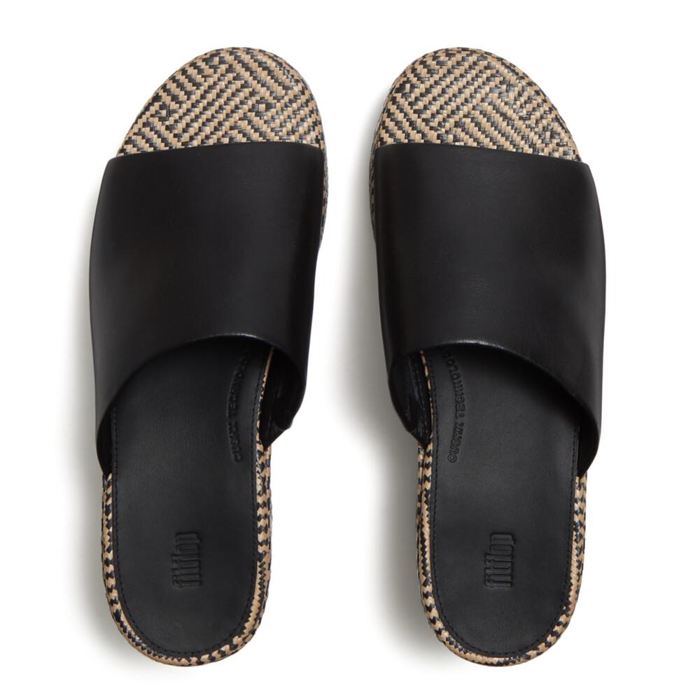 PLATFFORMS GRAPHIC-WEAVE LEATHER HEELED SLIDES