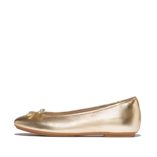 DELICATO BOW SOFT METALLIC-LEATHER BALLET FLATS