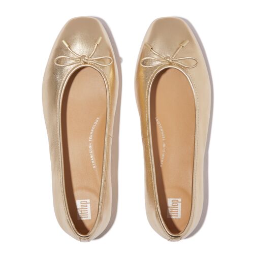 DELICATO BOW SOFT METALLIC-LEATHER BALLET FLATS