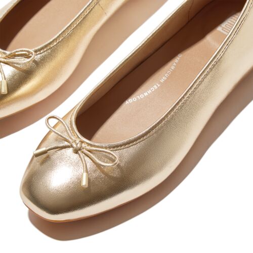 DELICATO BOW SOFT METALLIC-LEATHER BALLET FLATS