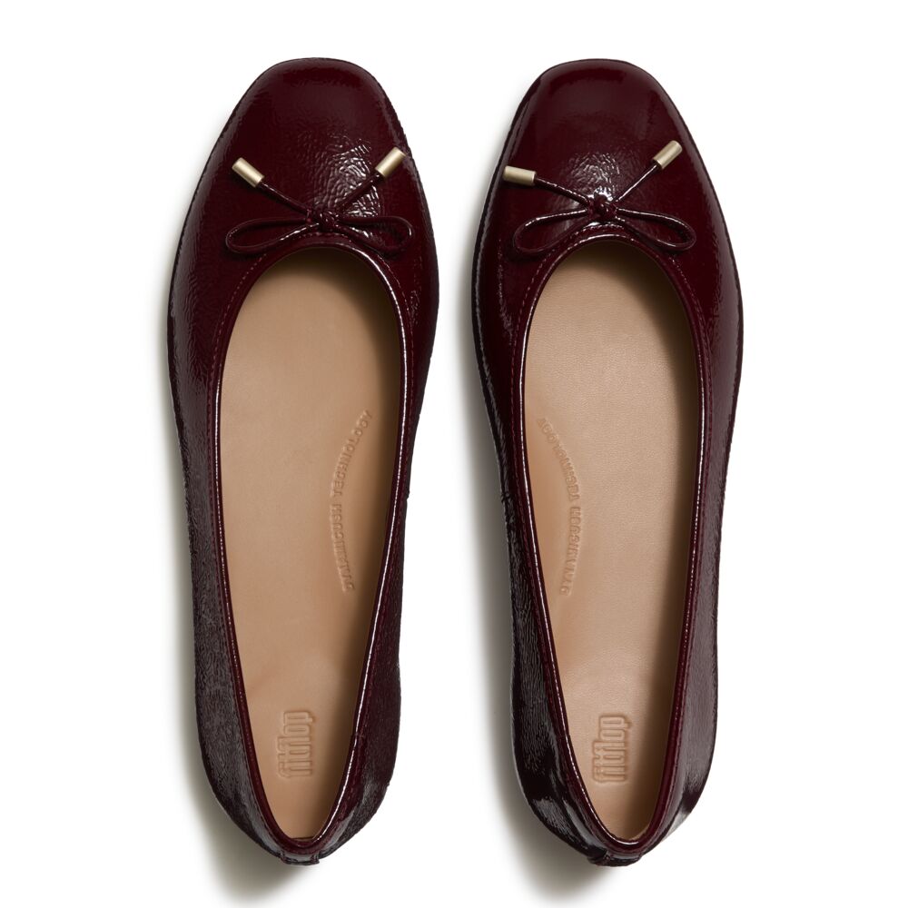 DELICATO BOW TEXTURED PATENT-LEATHER BALLET FLATS