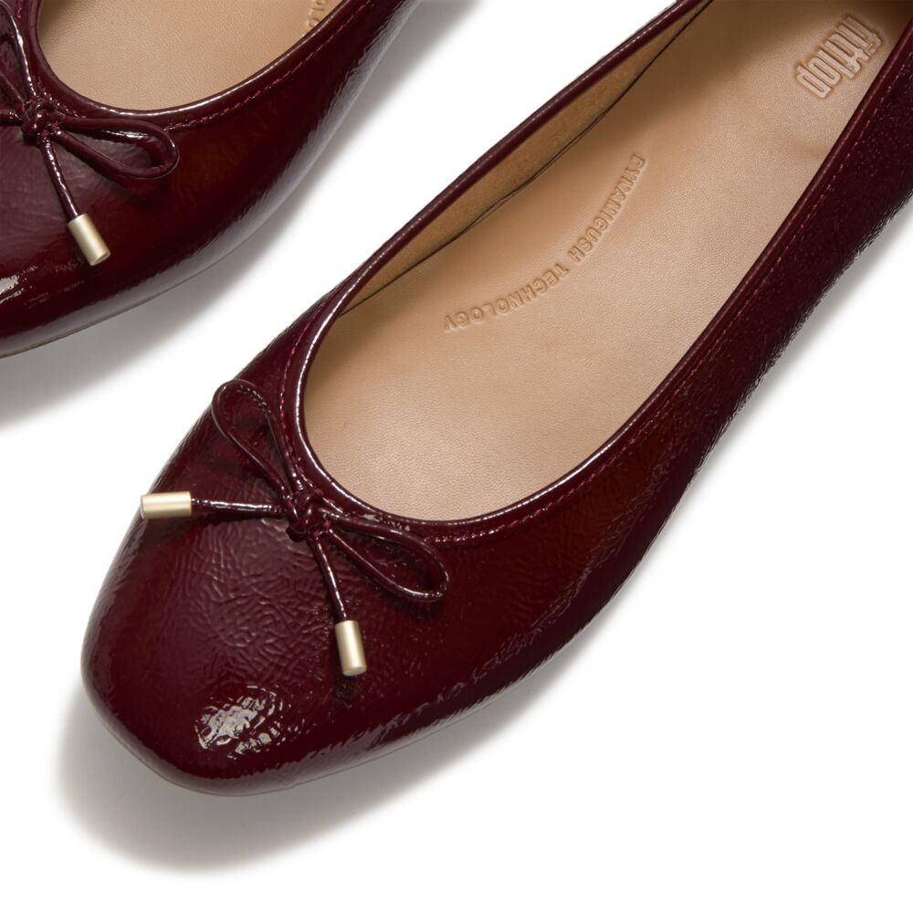 DELICATO BOW TEXTURED PATENT-LEATHER BALLET FLATS