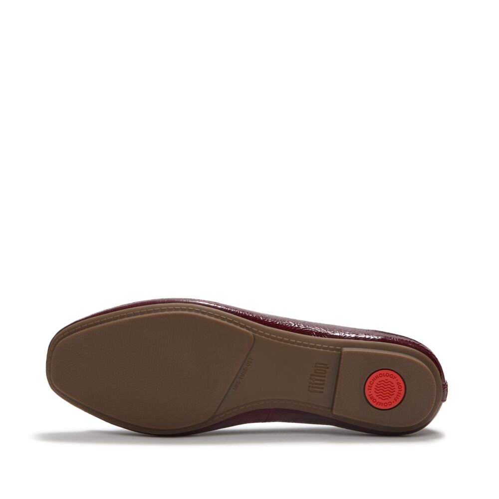 DELICATO BOW TEXTURED PATENT-LEATHER BALLET FLATS
