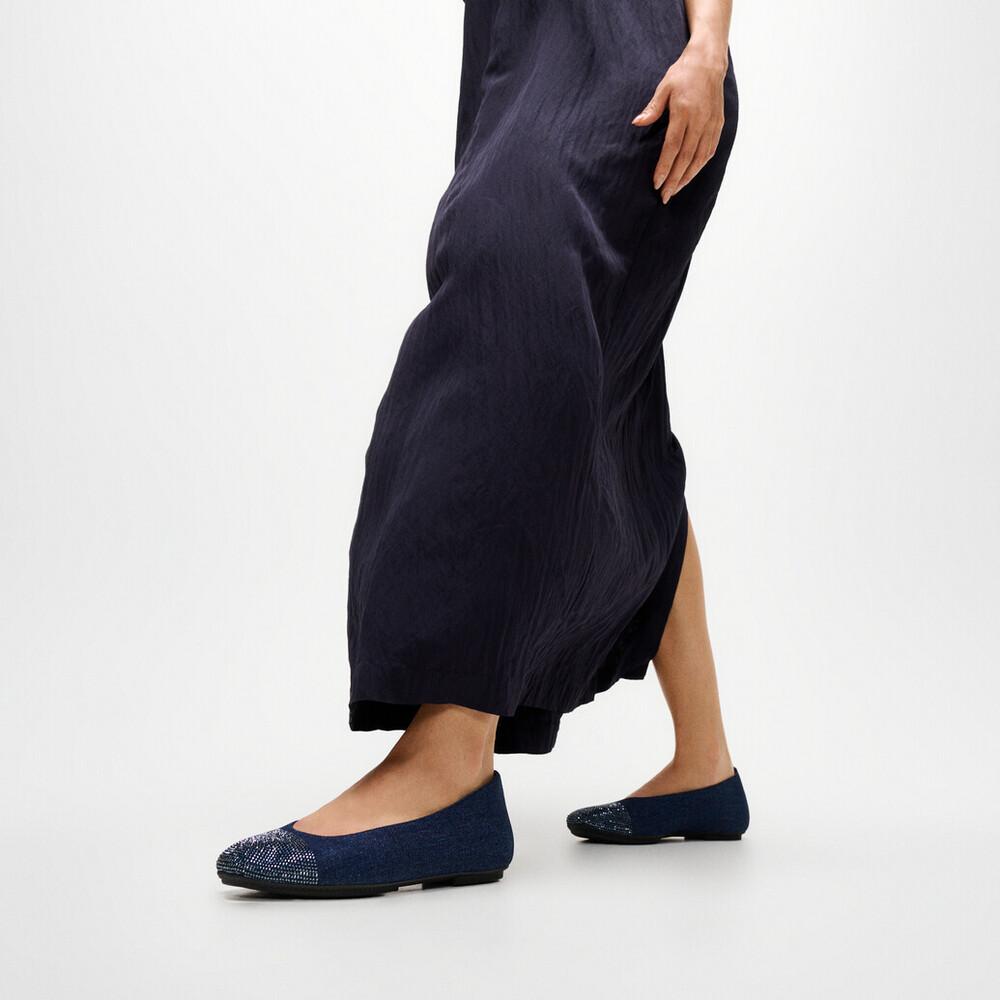 DELICATO CRYSTAL CAP-TOE DENIM BALLET FLATS