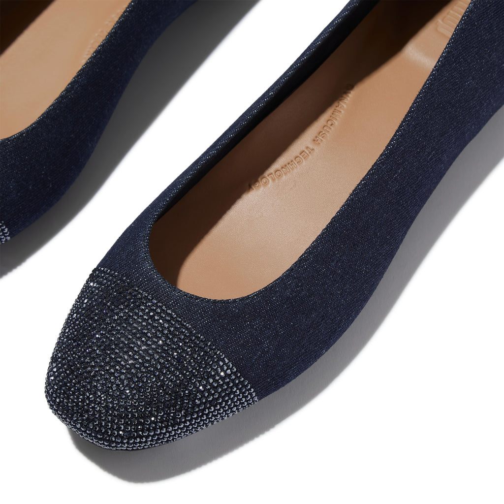 DELICATO CRYSTAL CAP-TOE DENIM BALLET FLATS