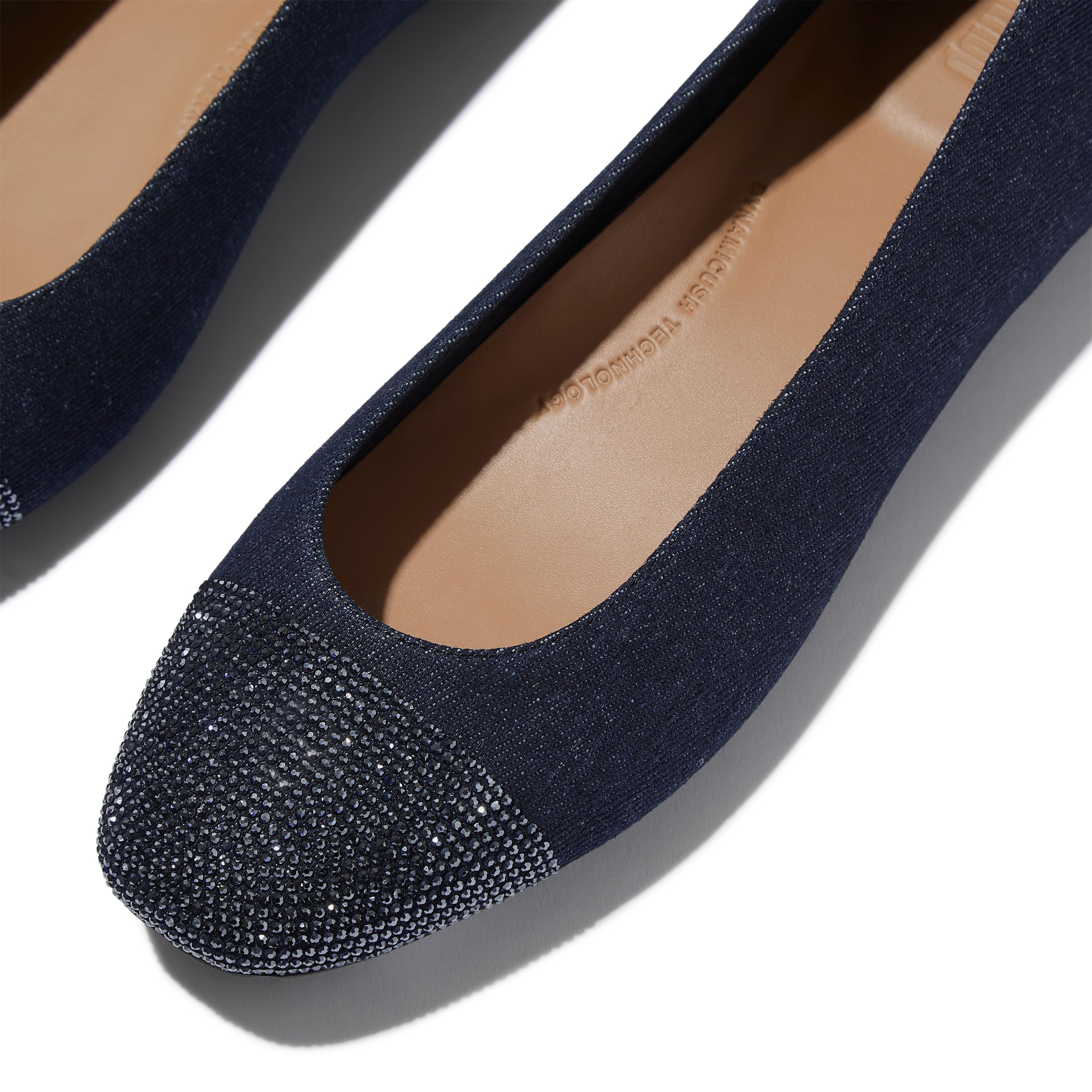 DELICATO CRYSTAL CAP-TOE DENIM BALLET FLATS