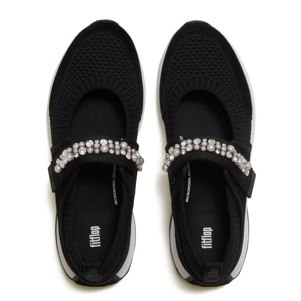 F-MODE FLOW PEARL & CRYSTAL MARY-JANE TRAINERS