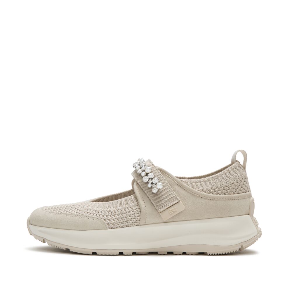 F-MODE FLOW PEARL & CRYSTAL MARY-JANE TRAINERS