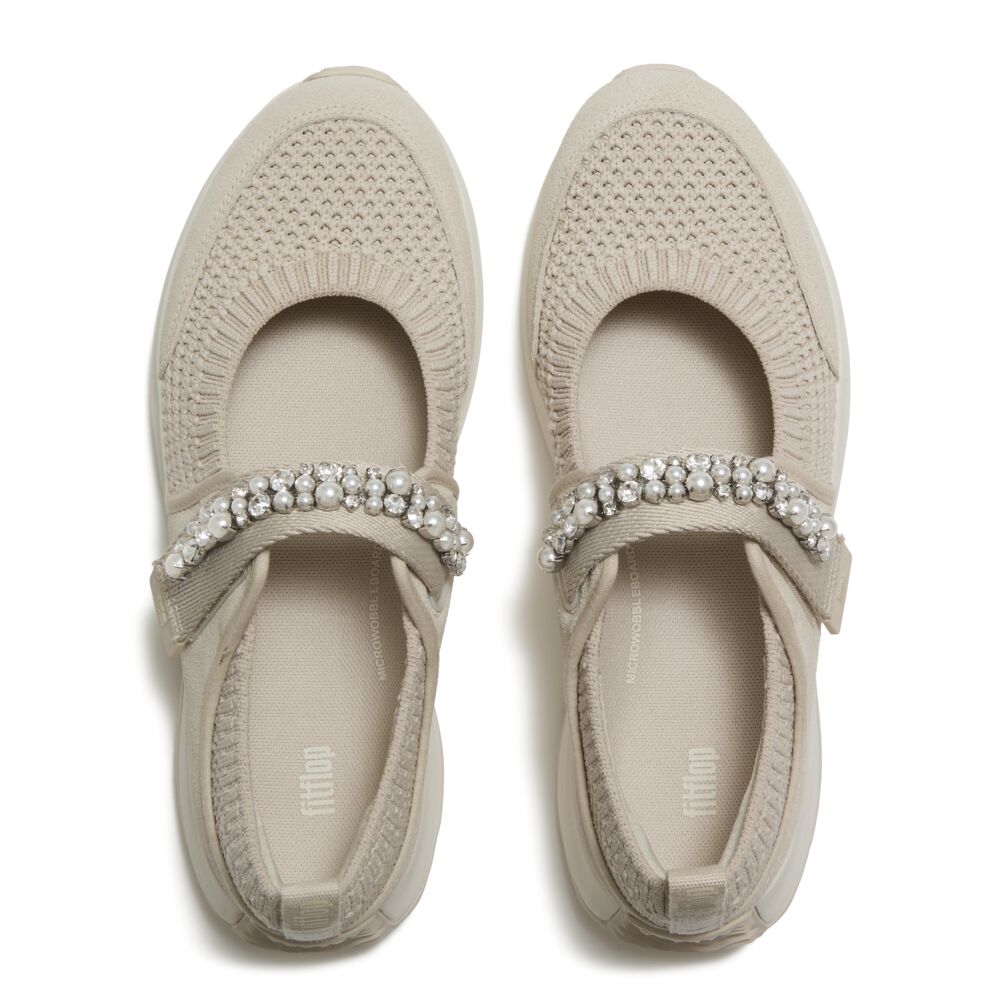 F-MODE FLOW PEARL & CRYSTAL MARY-JANE TRAINERS