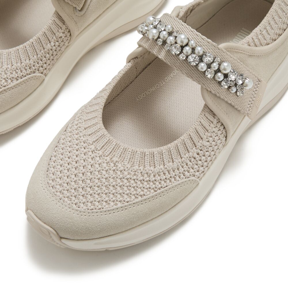F-MODE FLOW PEARL & CRYSTAL MARY-JANE TRAINERS