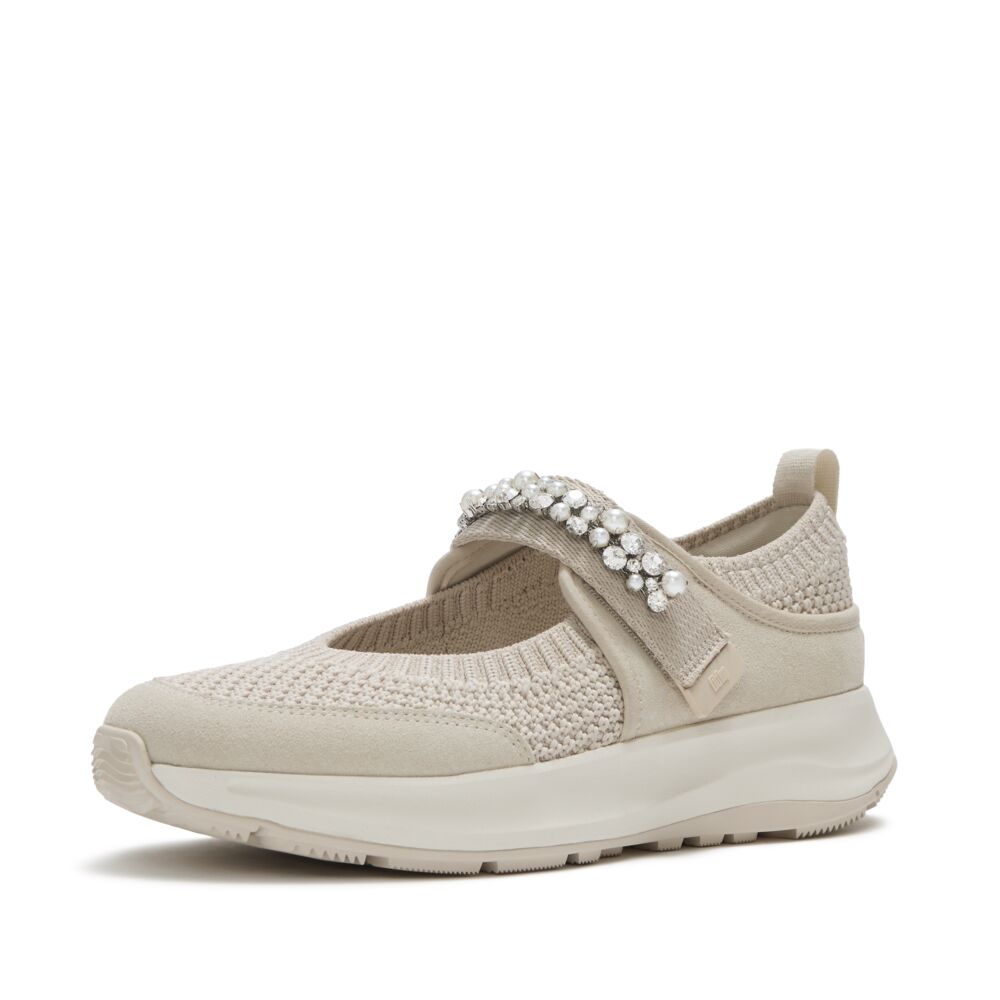 F-MODE FLOW PEARL & CRYSTAL MARY-JANE TRAINERS