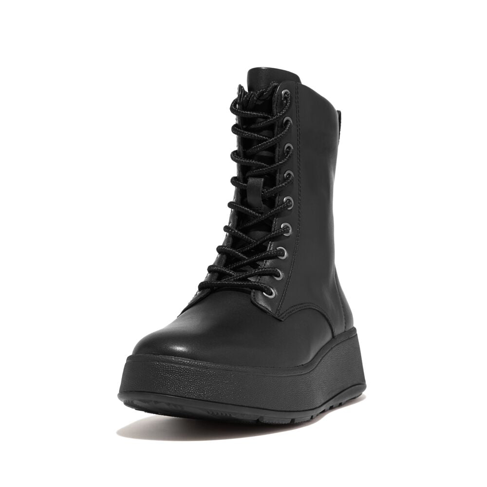 F-MODE LEATHER LACE-UP FLATFORM ANKLE BOOTS