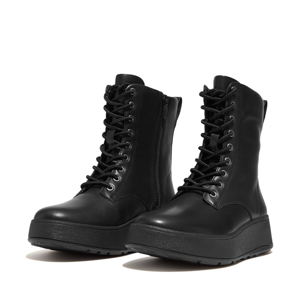 F-MODE LEATHER LACE-UP FLATFORM ANKLE BOOTS