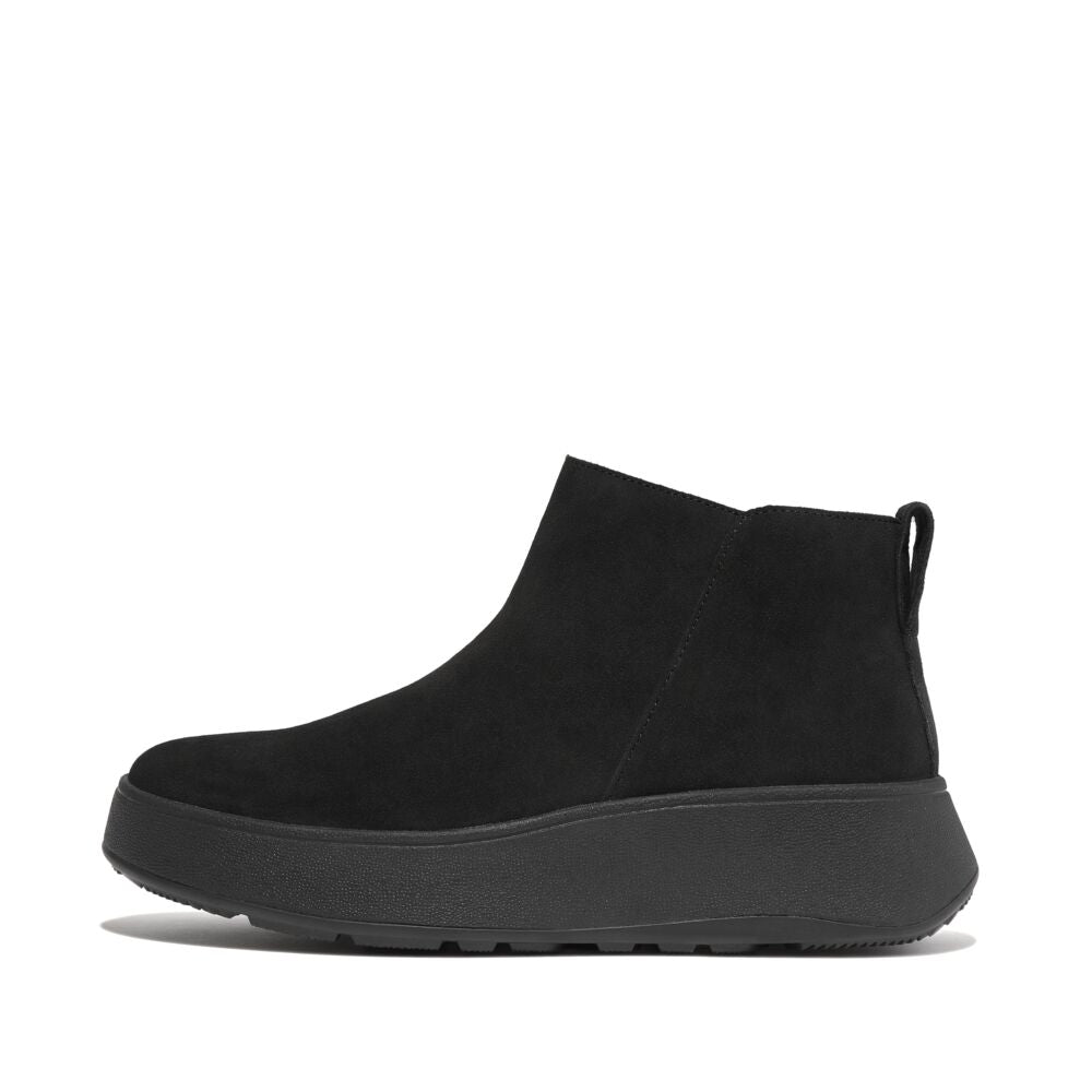 F-MODE SUEDE FLATFORM ZIP ANKLE BOOTS