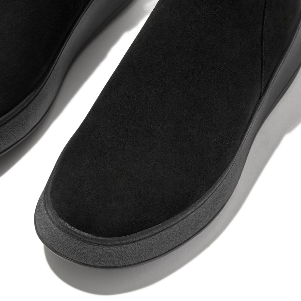 F-MODE SUEDE FLATFORM ZIP ANKLE BOOTS