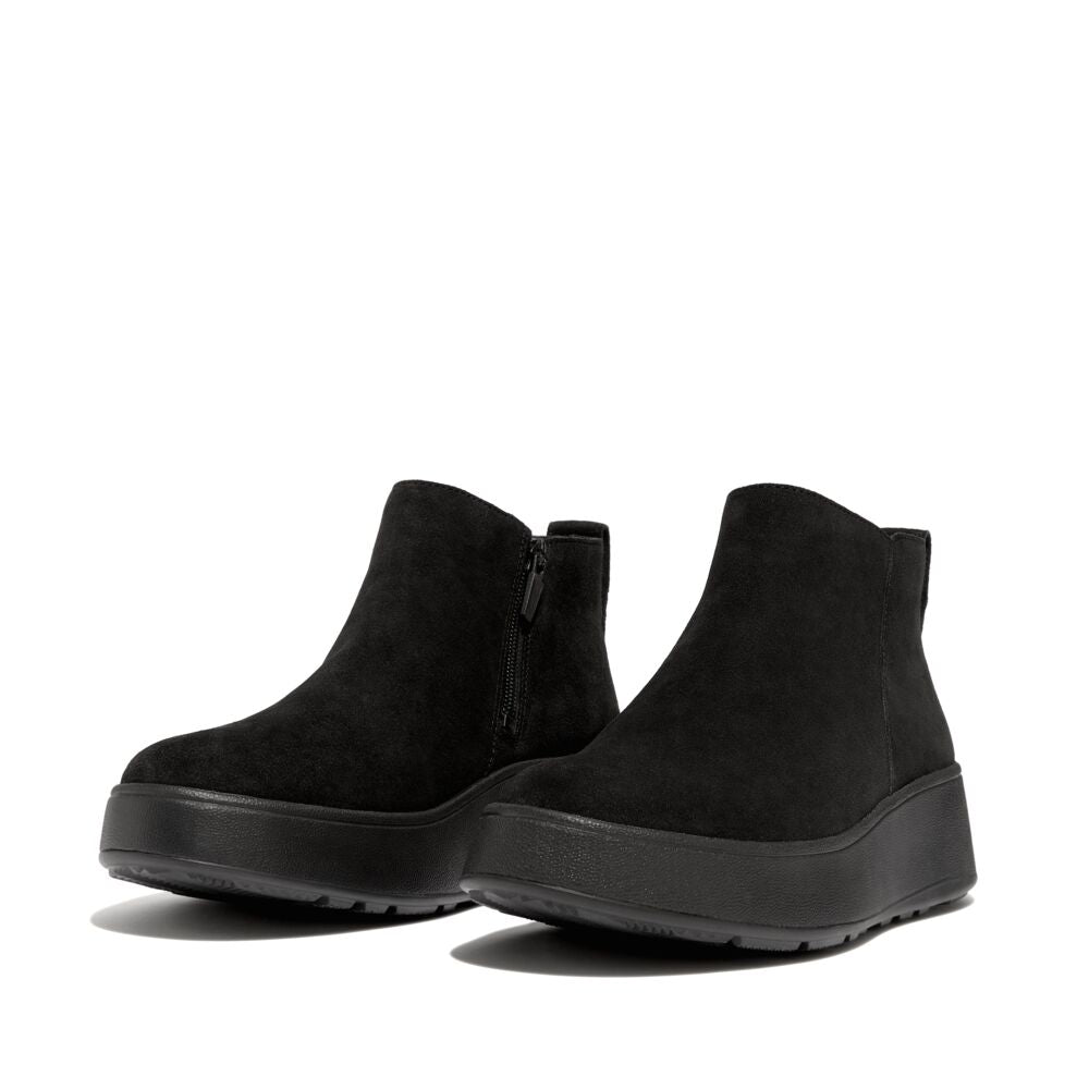 F-MODE SUEDE FLATFORM ZIP ANKLE BOOTS