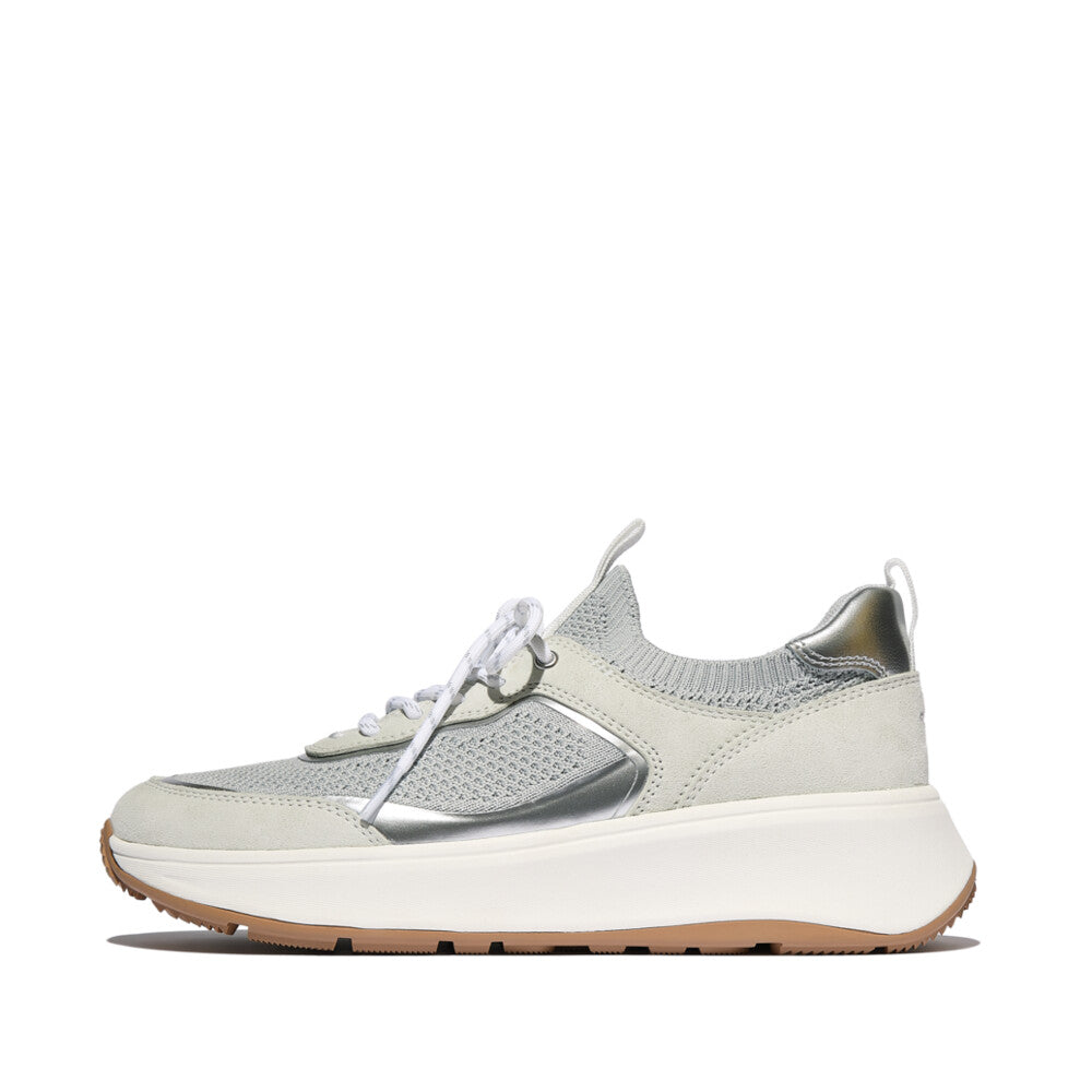 F-MODE  SUEDE/KNIT FLATFORM SLIP-ON LACED SNEAKERS