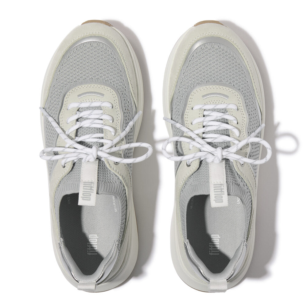 F-MODE  SUEDE/KNIT FLATFORM SLIP-ON LACED SNEAKERS