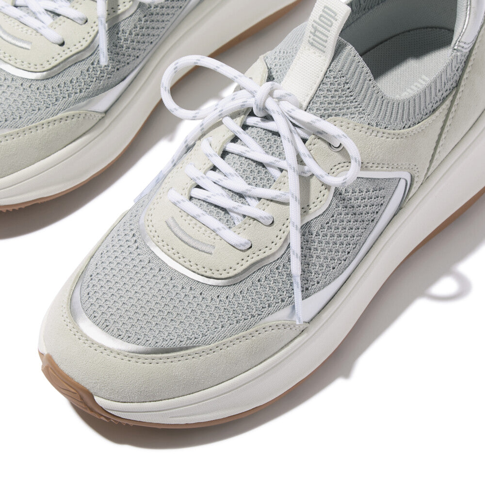F-MODE  SUEDE/KNIT FLATFORM SLIP-ON LACED SNEAKERS