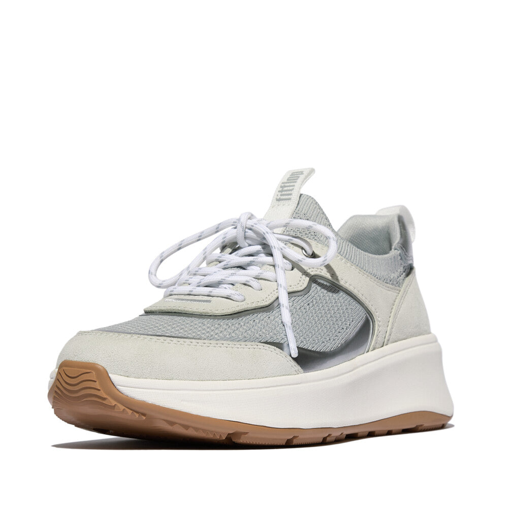 F-MODE  SUEDE/KNIT FLATFORM SLIP-ON LACED SNEAKERS