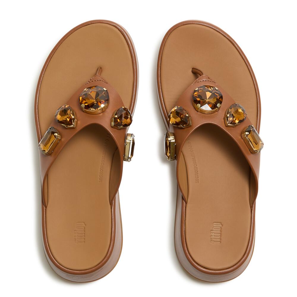 F-MODE ULTRA-JEWEL LEATHER TOE-POST SANDALS