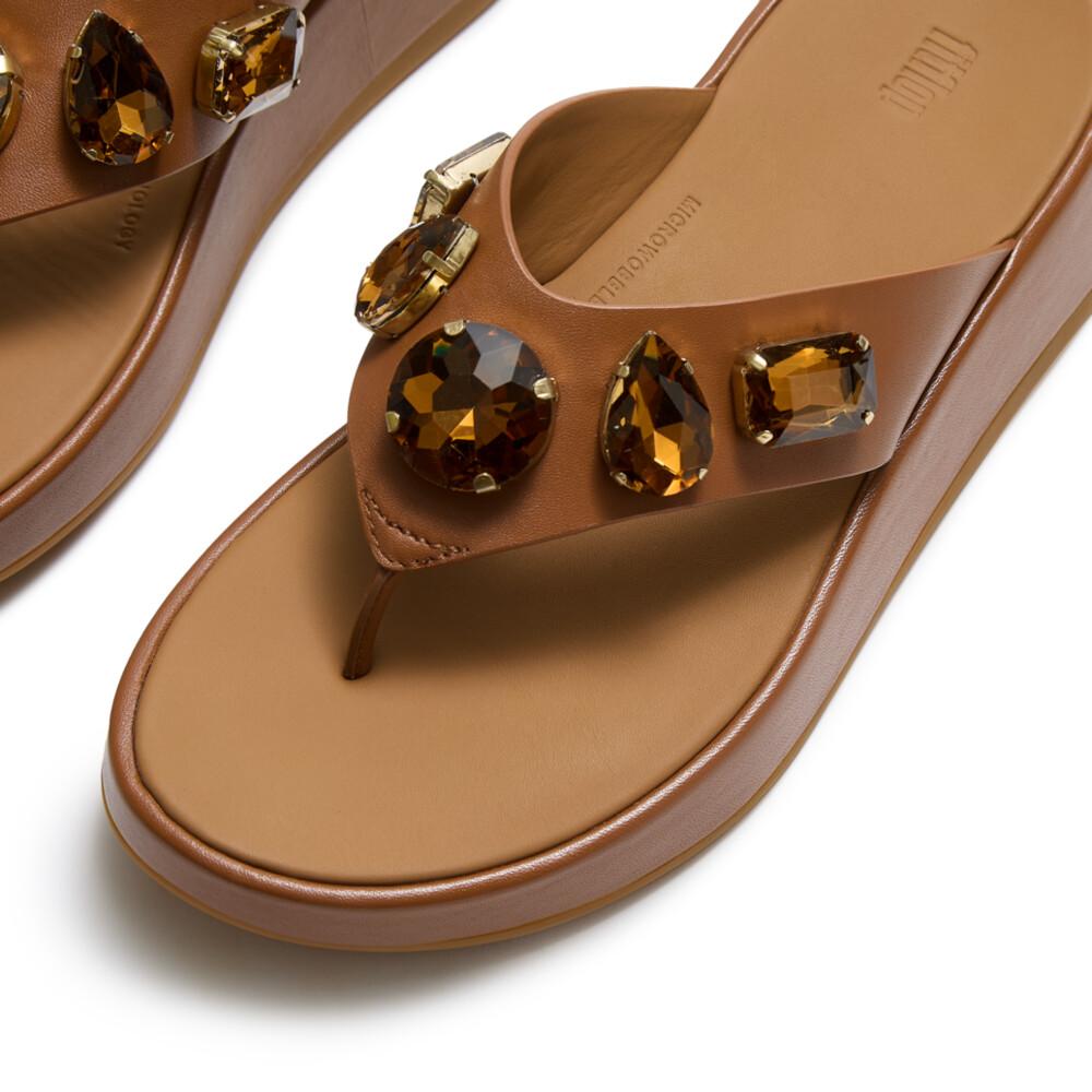 F-MODE ULTRA-JEWEL LEATHER TOE-POST SANDALS