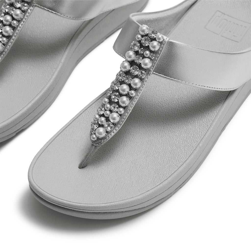 FINO PEARLS-AND-CRYSTAL TOE-POST SANDALS