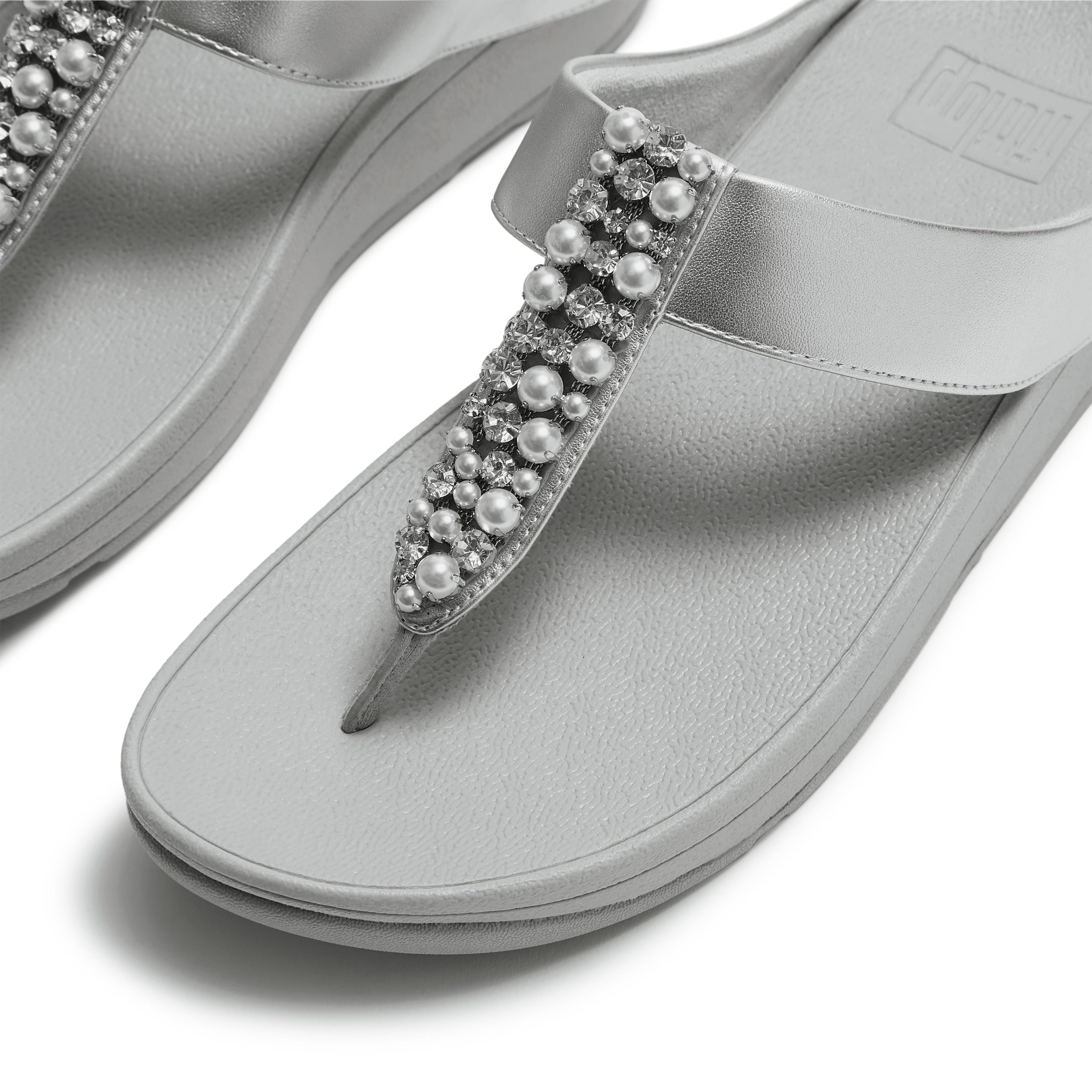 FINO PEARLS-AND-CRYSTAL TOE-POST SANDALS